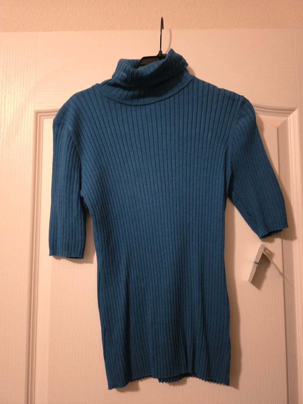 NWT Charter Club Ribbed Turtleneck Short Sleeve Sweater Teal Large